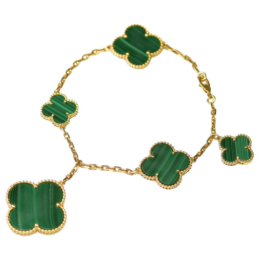[BloomBling]MAGIC CLOVER MALACHITE GOLD BRACELET 5 MOTIFS
