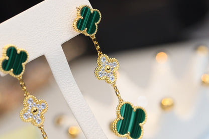 [BloomBling]CLOVER EARRINGS GOLD MALACHITE DIAMOND 3 MOTIF