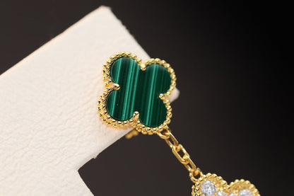 [BloomBling]CLOVER EARRINGS GOLD MALACHITE DIAMOND 3 MOTIF