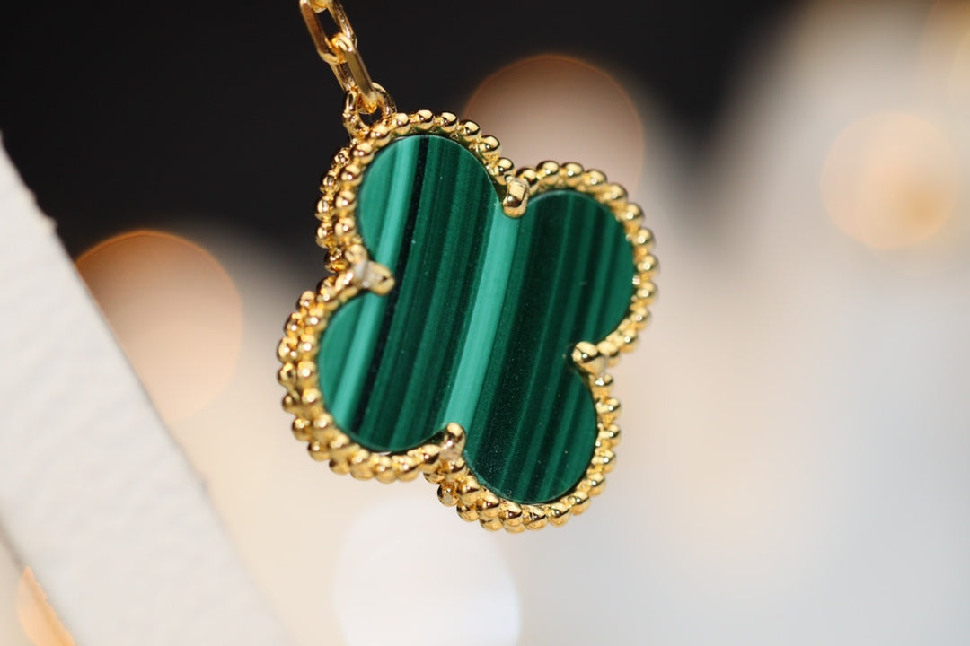 [BloomBling]CLOVER EARRINGS GOLD MALACHITE DIAMOND 3 MOTIF