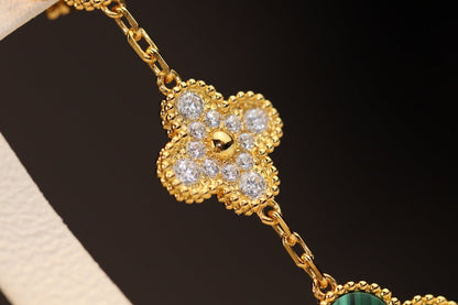 [BloomBling]CLOVER EARRINGS GOLD MALACHITE DIAMOND 3 MOTIF