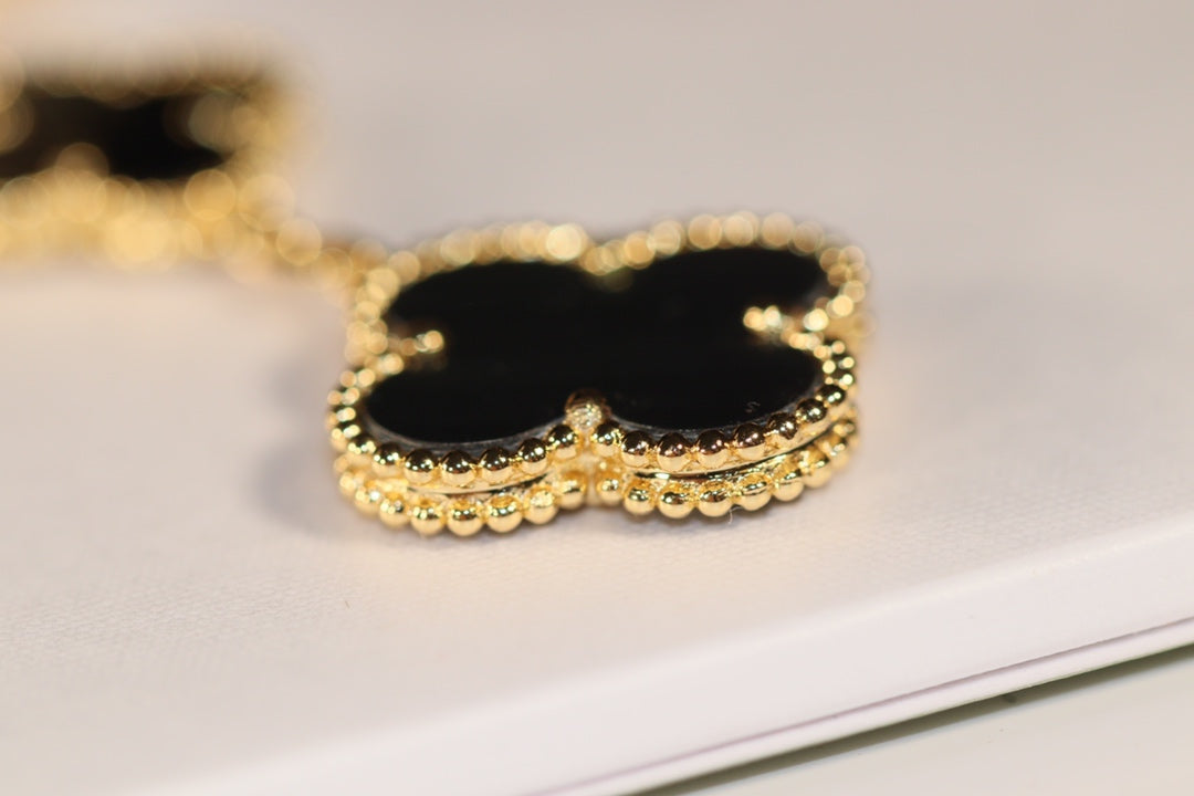 [BloomBling]CLOVER EARRINGS GOLD ONYX MOP 3 MOTIF