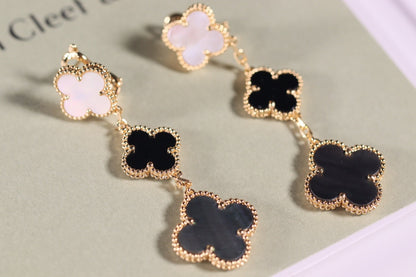 [BloomBling]CLOVER EARRINGS GOLD ONYX MOP 3 MOTIF