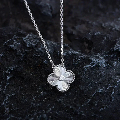 [BloomBling]CLOVER  15MM DIAMOND LASER NECKLACE SILVER