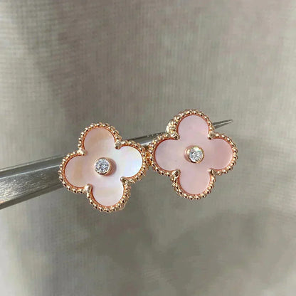 [BloomBling]CLOVER MEDIUM 1 MOTIFS  PINK MOP DIAMOND EARRINGS