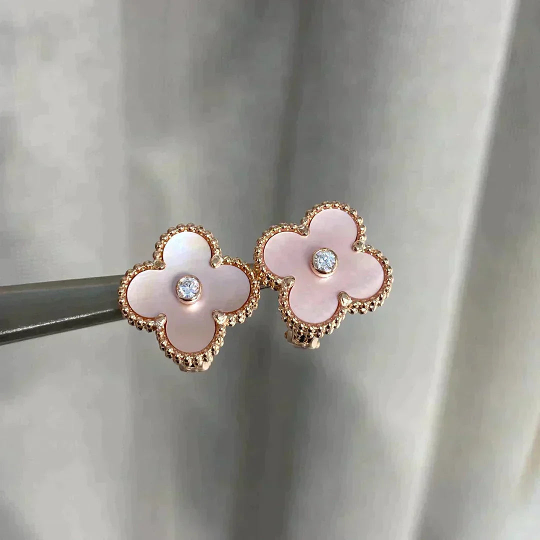 [BloomBling]CLOVER MEDIUM 1 MOTIFS  PINK MOP DIAMOND EARRINGS