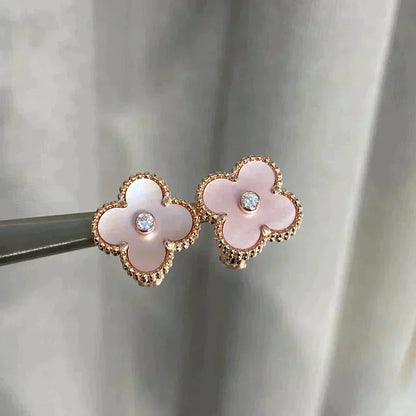 [BloomBling]CLOVER MEDIUM 1 MOTIFS  PINK MOP DIAMOND EARRINGS