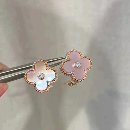 [BloomBling]CLOVER MEDIUM 1 MOTIFS  PINK MOP DIAMOND EARRINGS