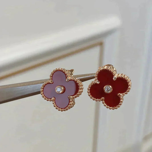 [BloomBling]CLOVER MEDIUM 1 MOTIFS CARNELIAN  DIAMOND earrings