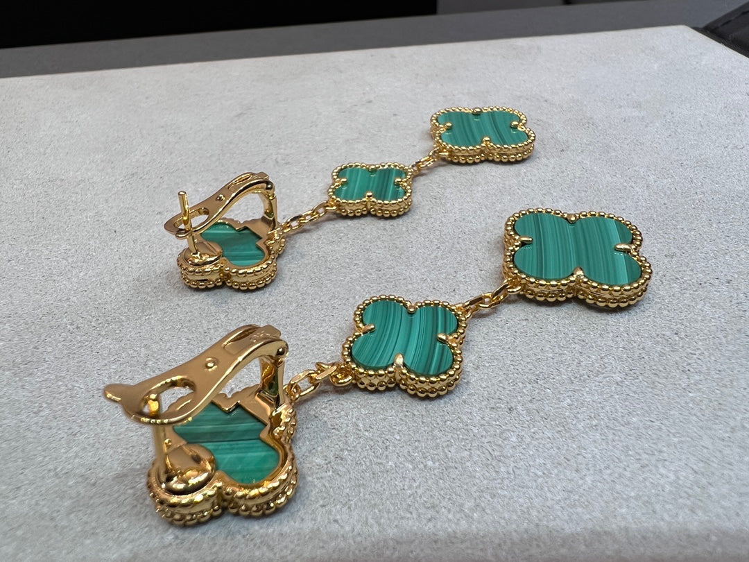 [BloomBling]CLOVER MALACHITE 3 MOTIFS GOLD