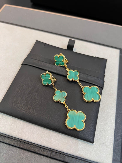 [BloomBling]CLOVER MALACHITE 3 MOTIFS GOLD