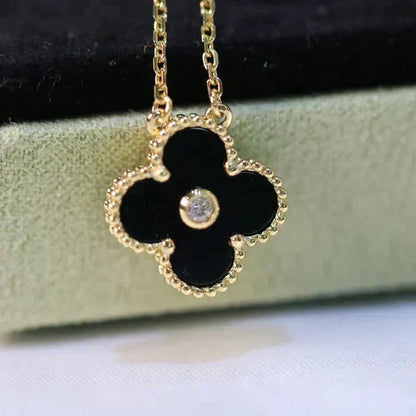 [BloomBling]CLOVER 15MM DIAMOND ONYX NECKLACE
