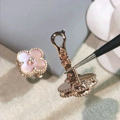 [BloomBling]CLOVER MEDIUM 1 MOTIFS  PINK MOP DIAMOND EARRINGS