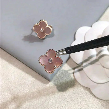 [BloomBling]CLOVER MEDIUM 1 MOTIFS  PINK MOP DIAMOND EARRINGS