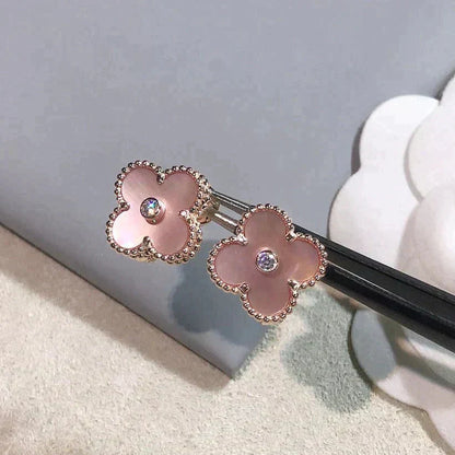 [BloomBling]CLOVER MEDIUM 1 MOTIFS  PINK MOP DIAMOND EARRINGS
