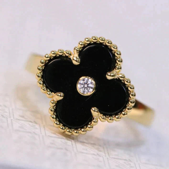 [BloomBling]CLOVER ONYX RING GOLD DIAMOND