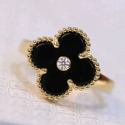 [BloomBling]CLOVER ONYX RING GOLD DIAMOND