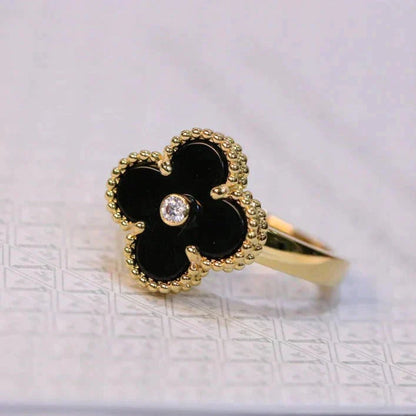 [BloomBling]CLOVER ONYX RING GOLD DIAMOND