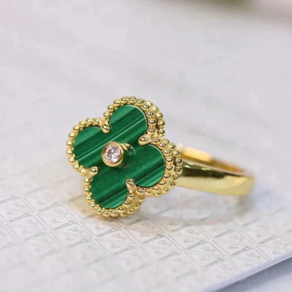[BloomBling]CLOVER MALACHITE RING GOLD DIAMOND