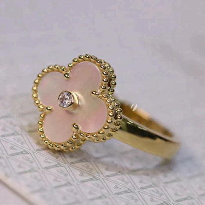 [BloomBling]CLOVER PINK MOP RING GOLD DIAMOND