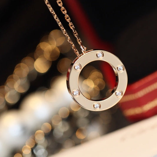 [BloomBling]LOVE NECKLACE 16MM 6 DIAMONDS PINK GOLD