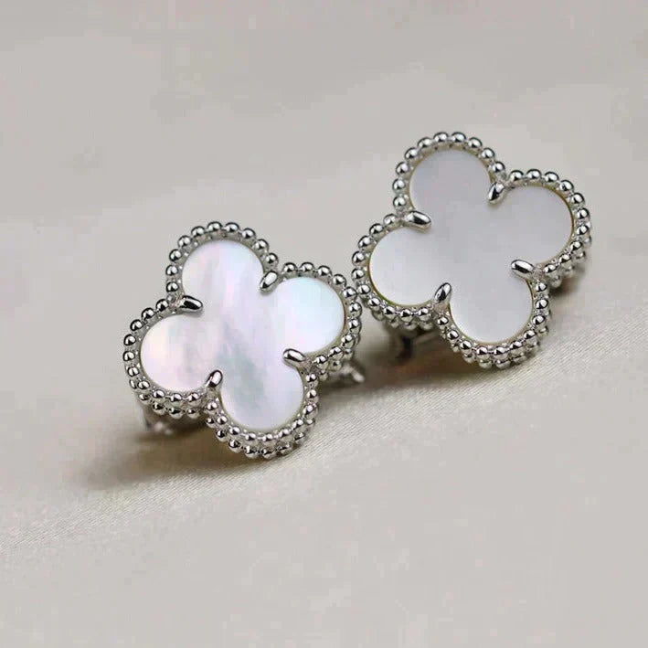 [BloomBling]CLOVER MEDIUM 1 MOTIFS  WHITE MOP EARRINGS SILVER