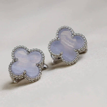 [BloomBling]CLOVER MEDIUM 1 MOTIFS  WHITE MOP EARRINGS SILVER