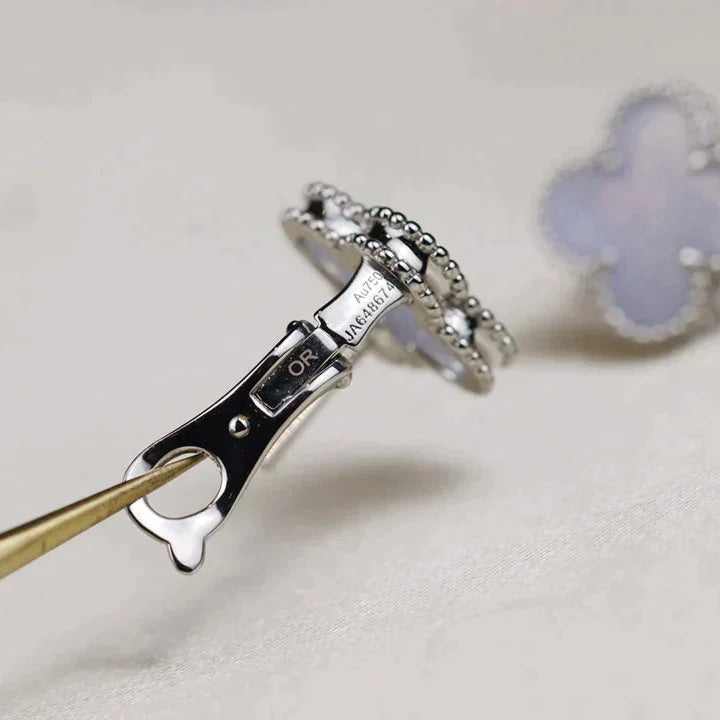 [BloomBling]CLOVER MEDIUM 1 MOTIFS  WHITE MOP EARRINGS SILVER