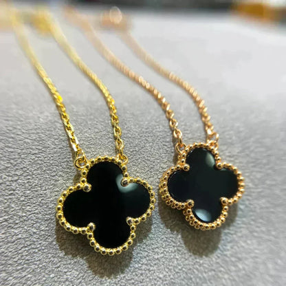 [BloomBling]CLOVER 15MM BLACK ONYX SINGLE FLOWER NECKLACE