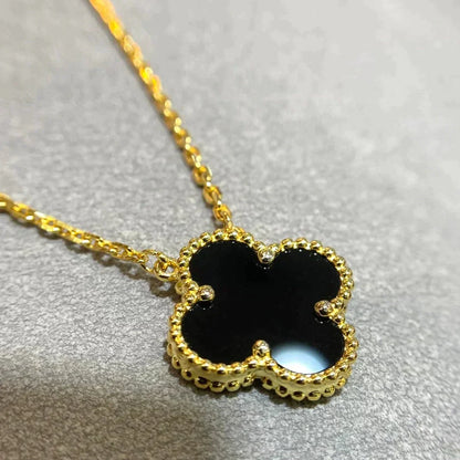 [BloomBling]CLOVER 15MM BLACK ONYX SINGLE FLOWER NECKLACE