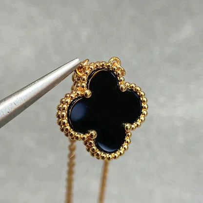 [BloomBling]CLOVER 15MM BLACK ONYX SINGLE FLOWER NECKLACE