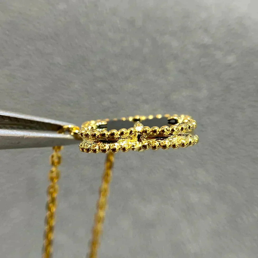 [BloomBling]CLOVER 15MM BLACK ONYX SINGLE FLOWER NECKLACE