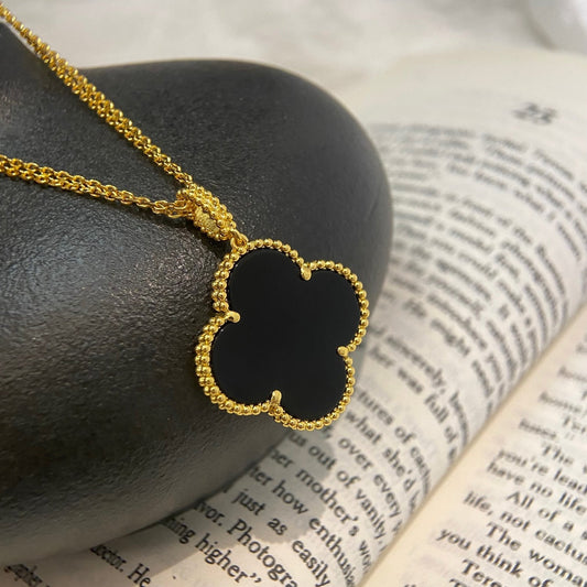 [BloomBling]CLOVER 25MM NECKLACE GOLD ONYX
