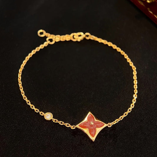 [BloomBling]COLOR STAR CARNELIAN PINK GOLD DIAMOND BRACELET