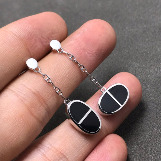 [BloomBling]CHAINE VERSO BLACK CERAMIC SILVER EARRINGS