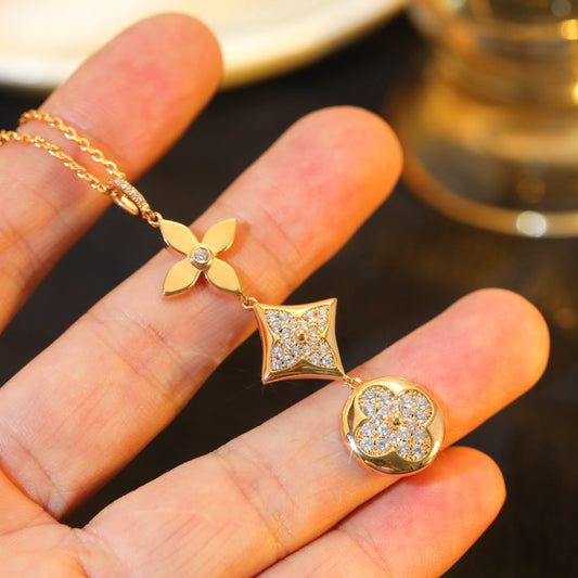 [BloomBling]STAR AND SUN DIAMOND PINK GOLD NECKLACE
