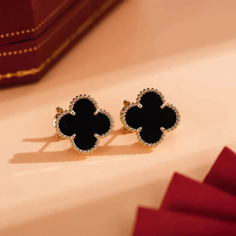 [BloomBling]CLOVER MEDIUM 1 MOTIFS  ONYX STUD EARRINGS