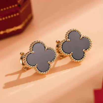 [BloomBling]CLOVER MEDIUM 1 MOTIFS  ONYX STUD EARRINGS