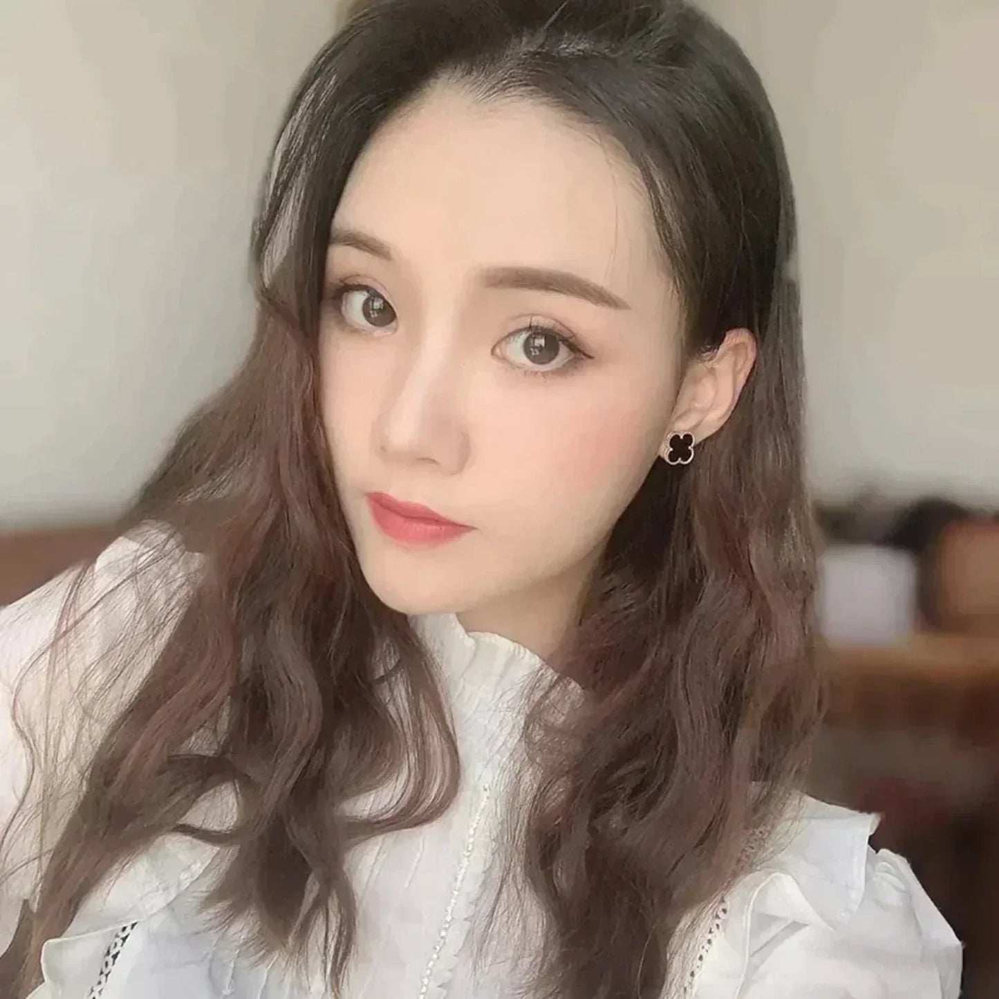 [BloomBling]CLOVER MEDIUM 1 MOTIFS  ONYX STUD EARRINGS