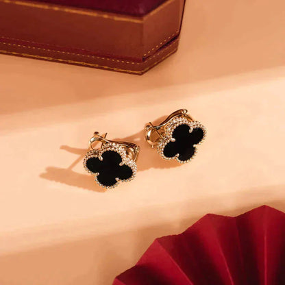 [BloomBling]CLOVER MEDIUM 1 MOTIFS  ONYX STUD EARRINGS