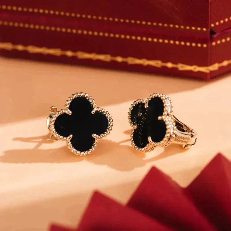 [BloomBling]CLOVER MEDIUM 1 MOTIFS  ONYX STUD EARRINGS