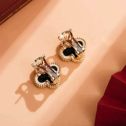 [BloomBling]CLOVER MEDIUM 1 MOTIFS  ONYX STUD EARRINGS