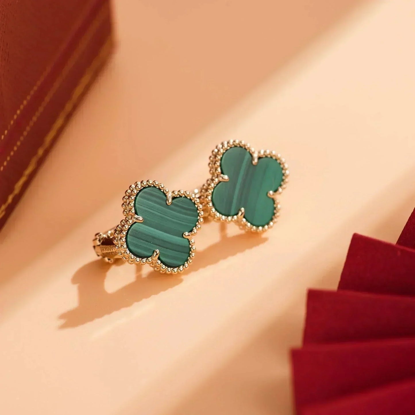 [BloomBling]CLOVER MEDIUM 1 MOTIFS MALACHITE  EARRINGS