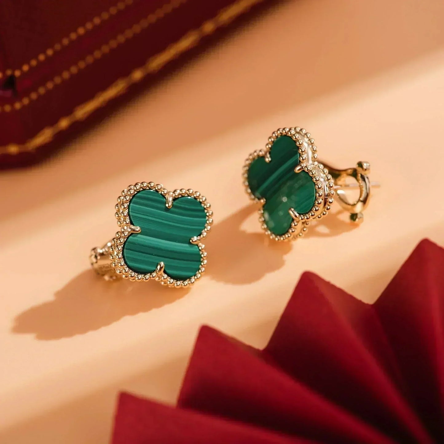 [BloomBling]CLOVER MEDIUM 1 MOTIFS MALACHITE  EARRINGS