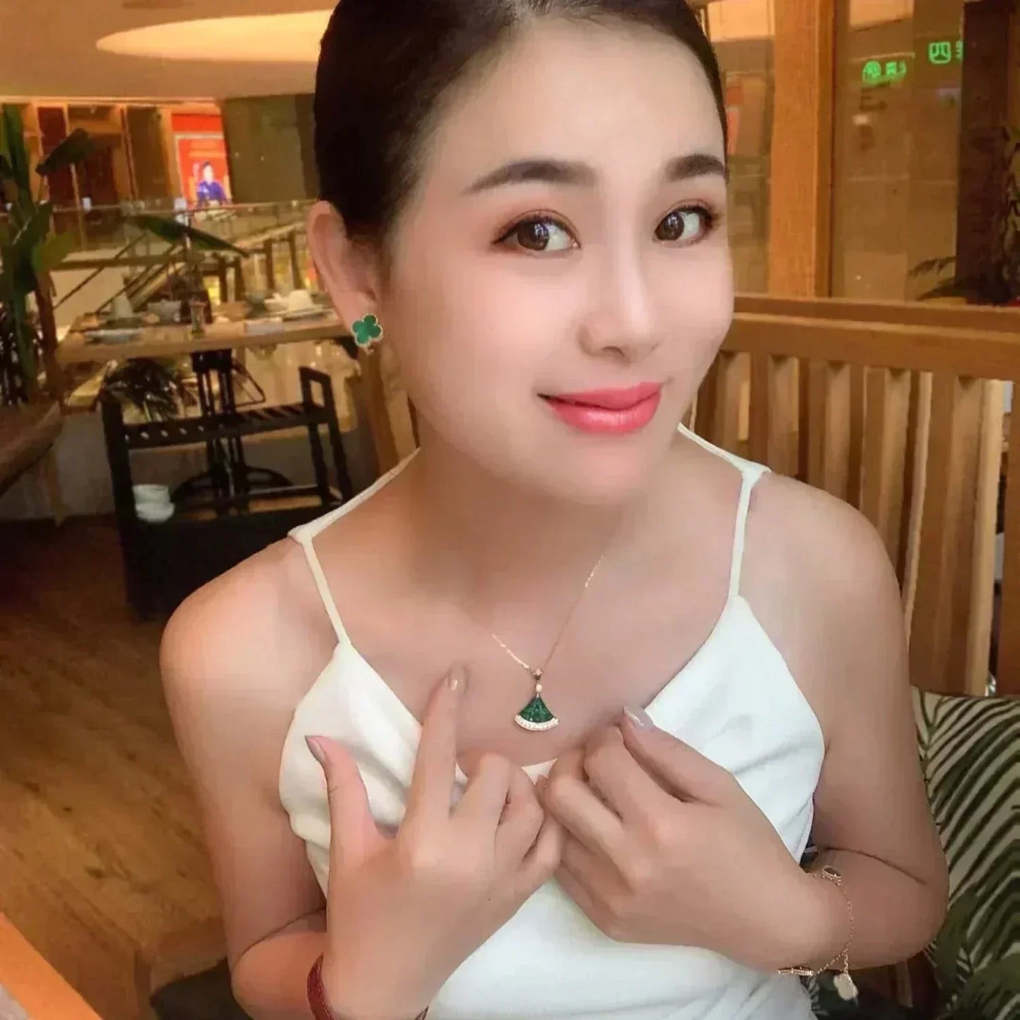 [BloomBling]CLOVER MEDIUM 1 MOTIFS MALACHITE  EARRINGS