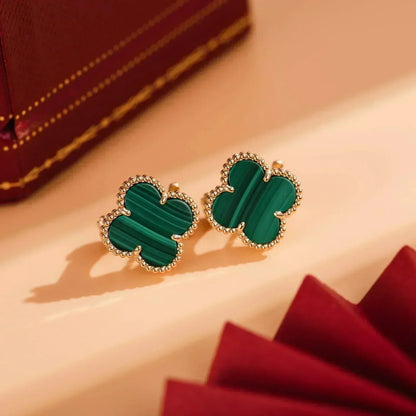 [BloomBling]CLOVER MEDIUM 1 MOTIFS MALACHITE  EARRINGS