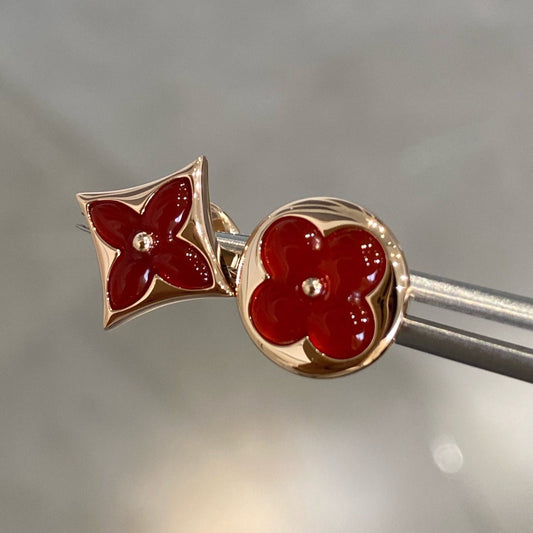 [BloomBling]STAR AND SUN PINK GOLD CARNELIAN STUD EARRINGS