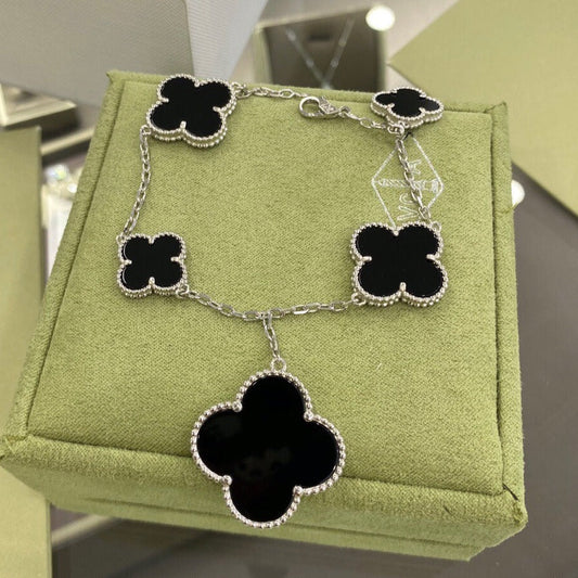 [BloomBling]CLOVER 5 MOTIFS SIVLER ONYX BRACELET
