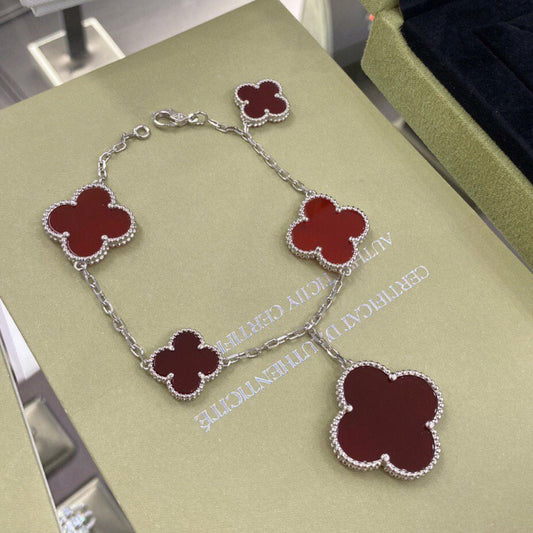 [BloomBling]CLOVER 5 MOTIFS SIVLER CARNELIAN BRACELET