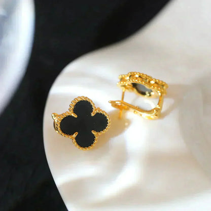 [BloomBling]CLOVER MEDIUM 1 MOTIFS  ONYX STUD EARRINGS